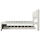 Full Size Upholstered Platform Bed With Adjustable Trundle - Beige