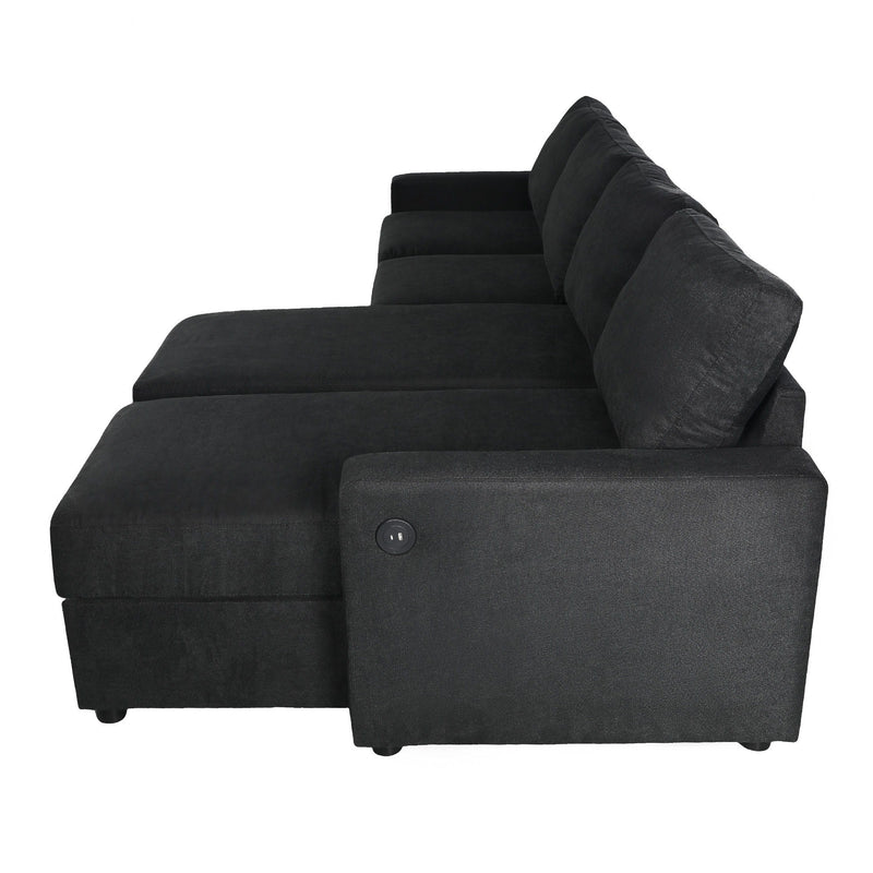 Convertible Sectional Sofa With Storage Chaise Lounges And USB Ports