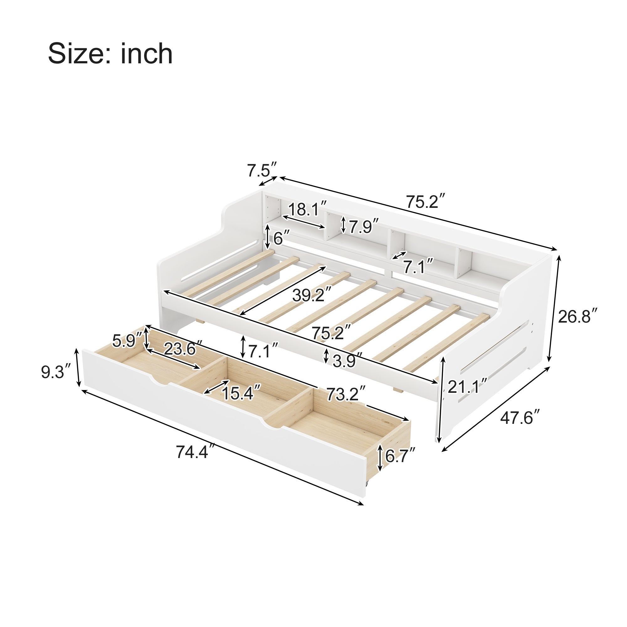 Twin Size Wooden Day Bed with 3 Trawers for Guest Room, Small Bedroom, Study Room, White - Atlantic Fine Furniture Melbourne FL