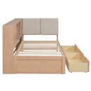 L-Shaped Daybed Corner Bed Under Bed Drawers With Storage Bookcase And Upholstered Headboard And USB Charging Ports