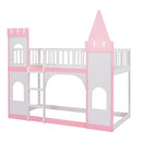 Twin Over Twin Castle Bunk Bed With Ladder - Pink