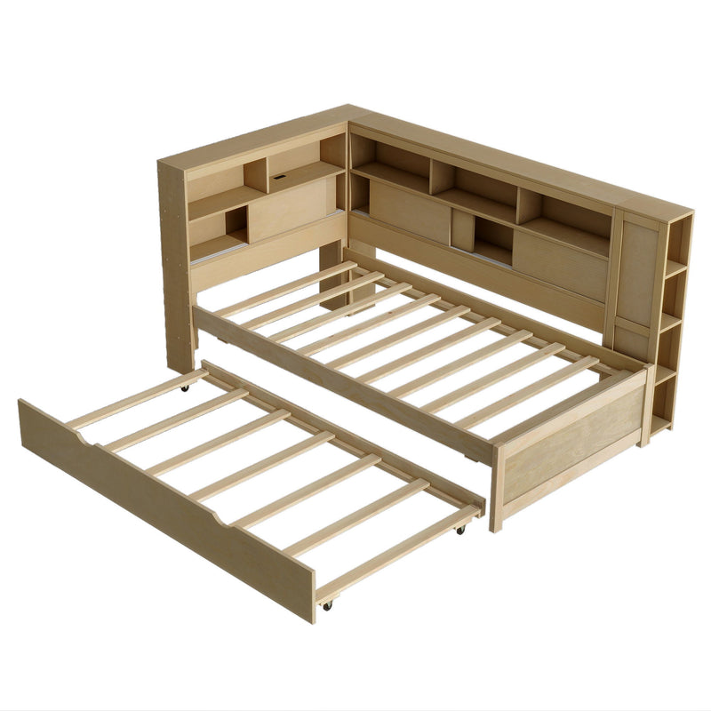 Daybed With Storage Shelves, USB Charging, And Trundle Bed