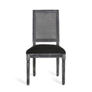 French Country Dining Chair With Rectangular Cane Backrest And Smooth Upholstered Seating