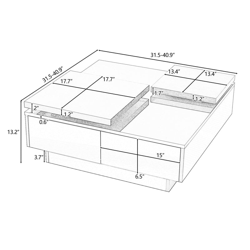 Movable Square Top Coffee Table With 4 Hidden Storage Drawers