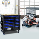 12 Layer Drawer Multi Purpose Tool Cart With Wheels And Wooden Countertops - Black / Blue