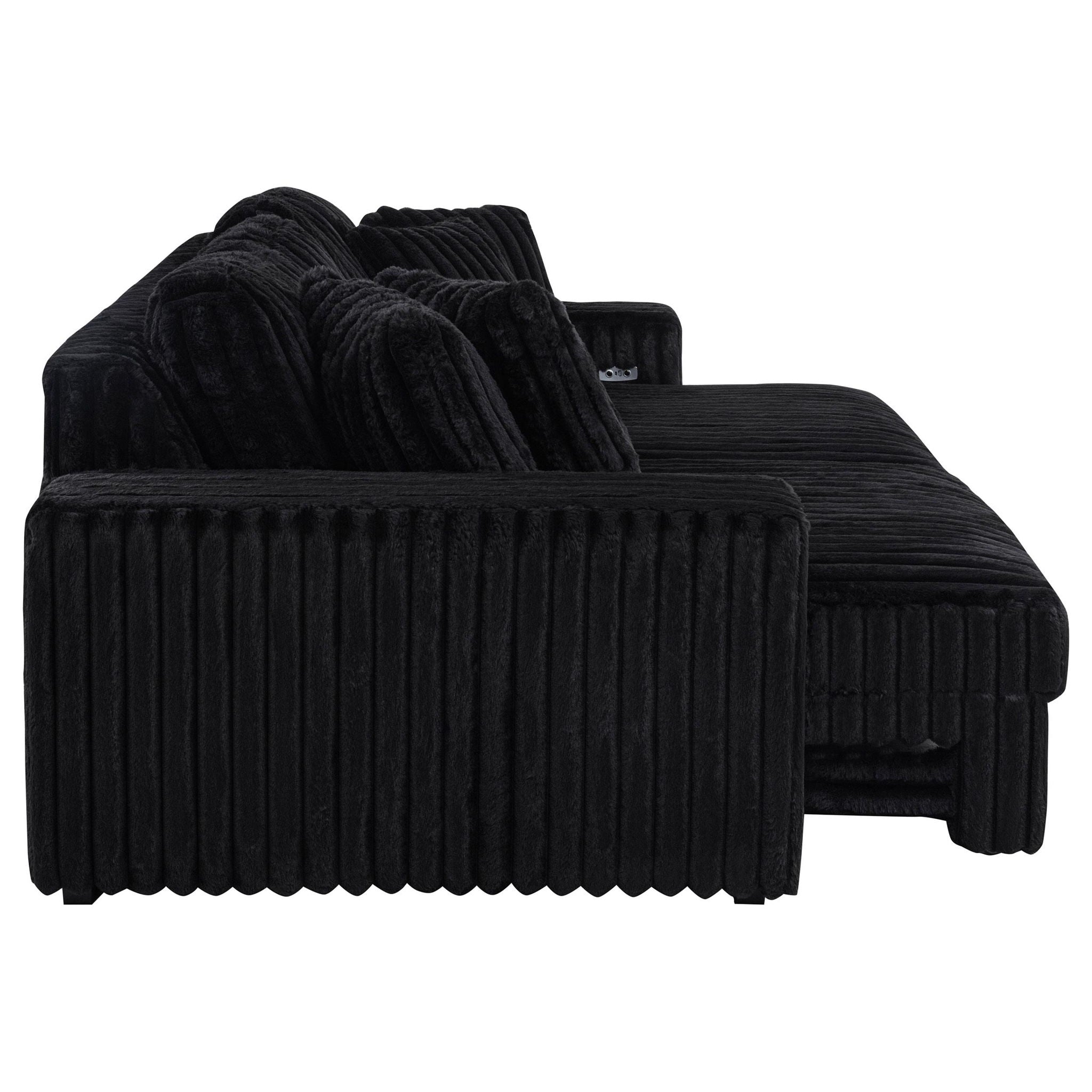 Jacana Corduroy Upholstered Dual Power Chaise Sofa Black
