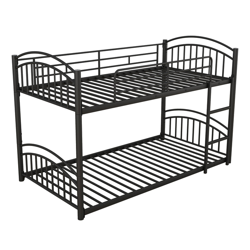 Twin Over Twin Metal Bunk Bed With Slide,Kids House Bed Black