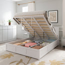 Luxury Queen Size Wood Platform Bed with Hydraulic Storage System and 2 Drawers,Streamlined Headboard & Footboard, White