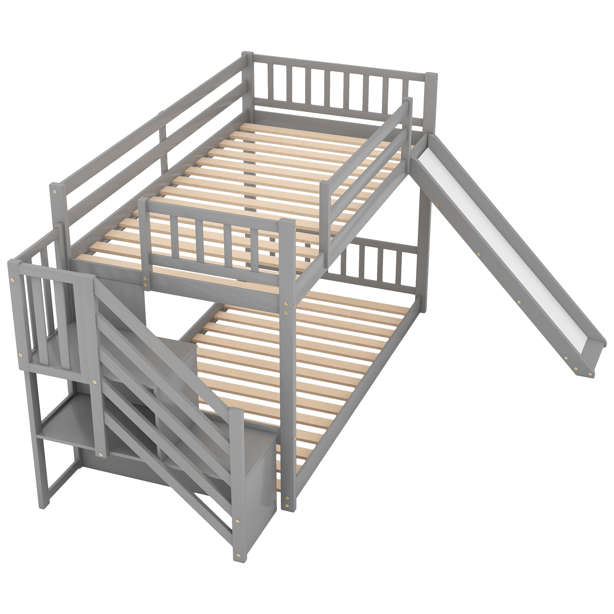 Twin over Twin Bunk Bed with Convertible Slide and Stairway, Gray - Atlantic Fine Furniture Melbourne FL
