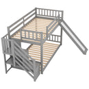 Twin over Twin Bunk Bed with Convertible Slide and Stairway, Gray