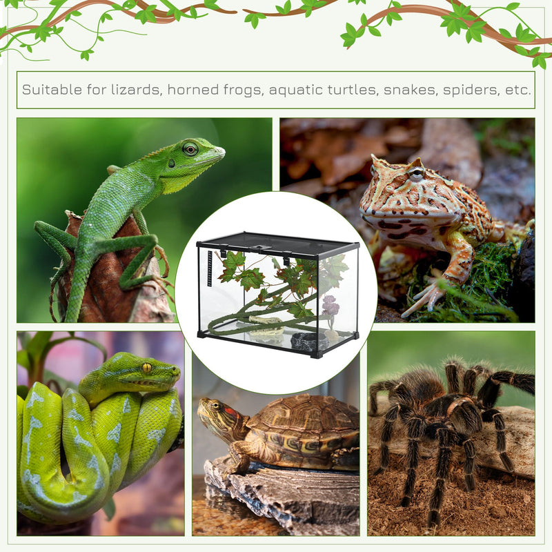 Pawhut - 14 Gallon Reptile Glass Terrarium Tank With Decor Kit Breeding Box Full View With Visually Appealing Sliding Screen Top For Lizards Frogs Snakes Spiders - Black