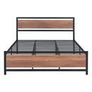 Queen Size Platform Bed, Metal and Wood Bed Frame with Headboard and Footboard , Black