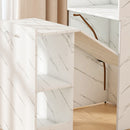 Stretchable Office Desk With Storage Shelves And Mobile Wheels, Foldable Design For Small Apartments - White Marble