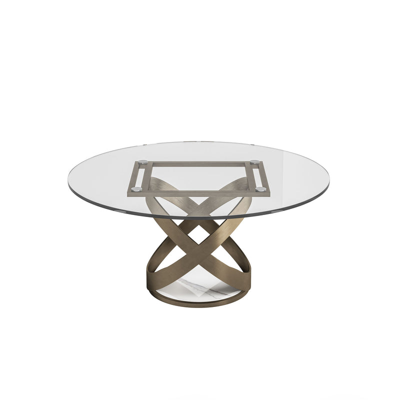 Modern Round Glass Top Dining Table With Carbon Steel Legs - White
