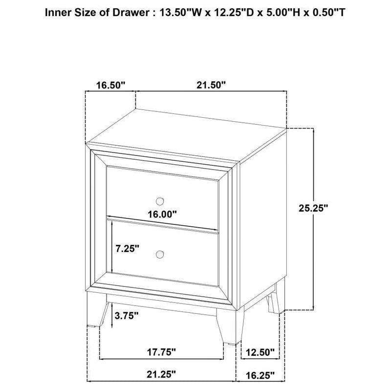 Welsley - 2-Drawer Nightstand Bedside Table - Walnut