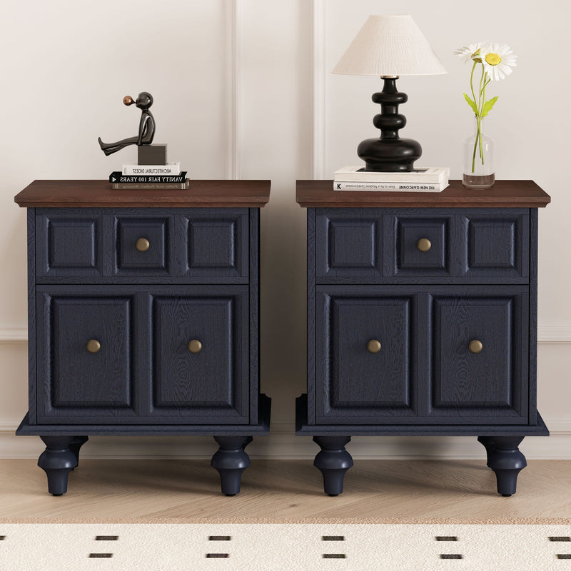 Vintage Nightstand With 2 Drawers And Roman Column Legs