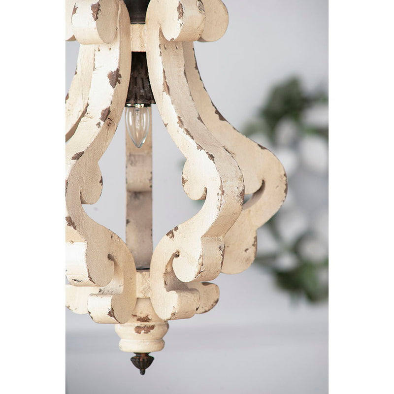 Farmhouse Chandeliar, Distressed Pendant French Country Wood Chandelier For Living Room Foyer, Bulb Not Included - Antique Cream