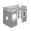 Twin Size House Loft Bed With Ladder-Gray+White Frame