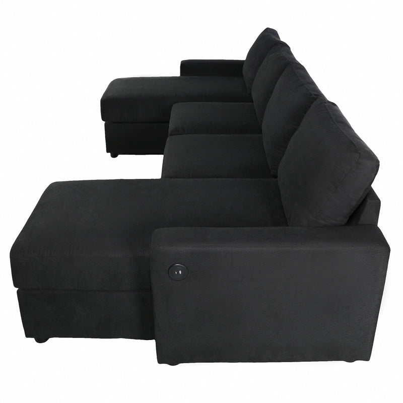 Convertible Sectional Sofa With Storage Chaise Lounges And USB Ports