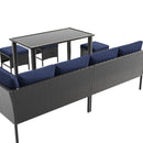 7 Piece Outdoor Furniture Set With Waterproof Cushions, Glass Table, And Space Saving Design - Blue