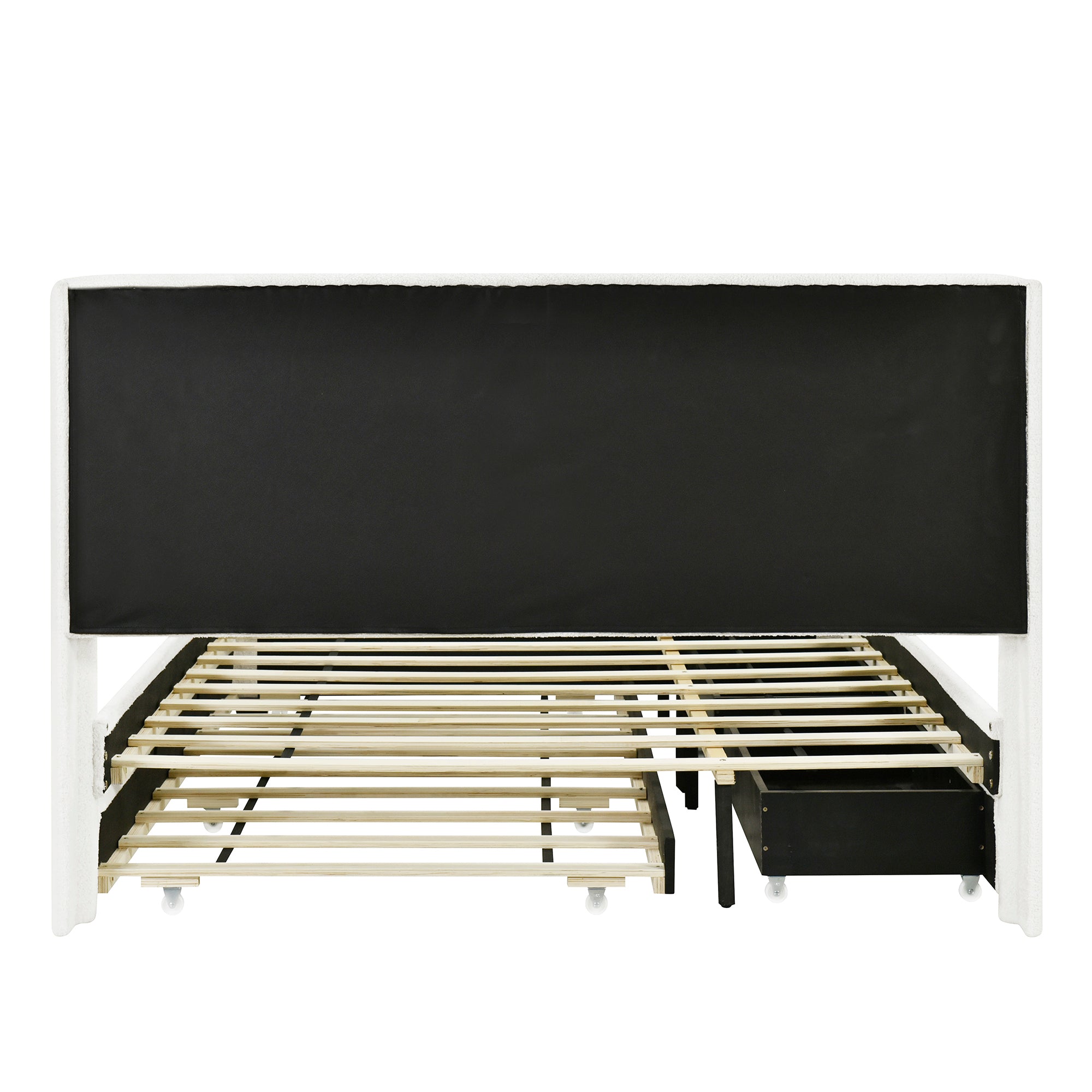 Queen Size Upholstered Platform Bed with LED Frame, with Twin  XL Size Trundle and 2 drawers, Teddy Fleece, White - Atlantic Fine Furniture Melbourne FL