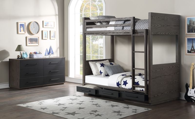 Estevon - Bunk Bed - Gray Oak Finish