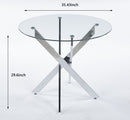 Dining Table With Cross Metal Leg And Tempered Glass, Modern Space Saving Kitchen Table For Living Room