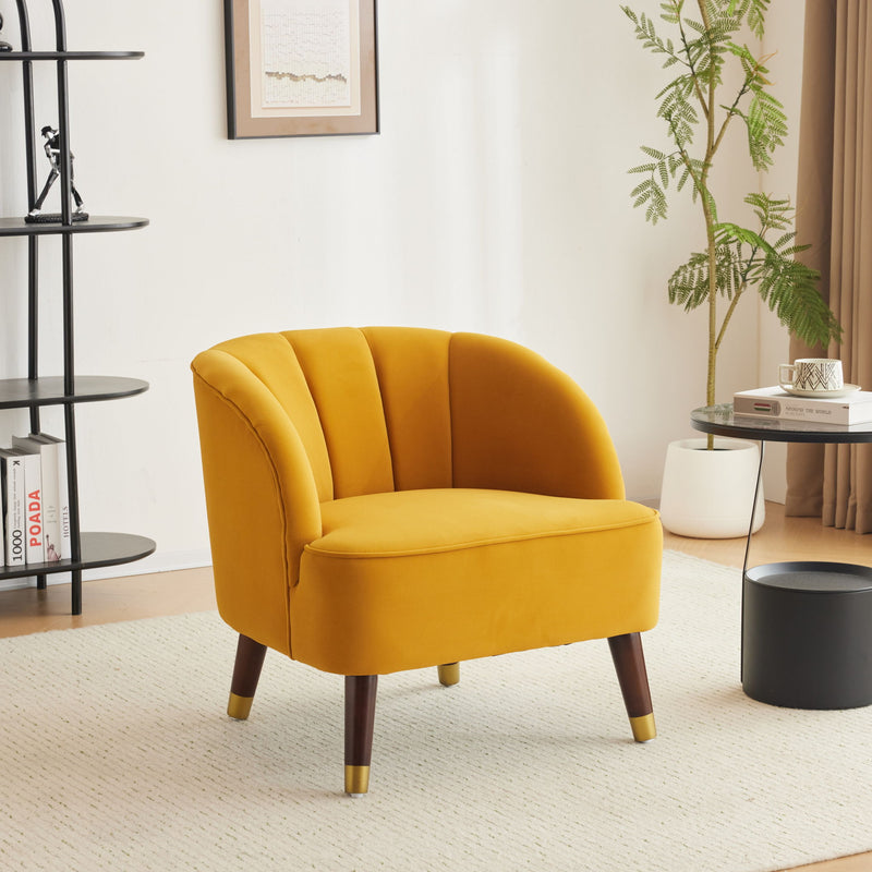 Elegant Upholstered Barrel Accent Chair With Wooden Legs