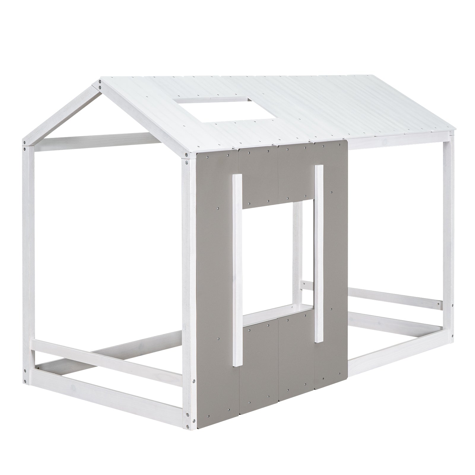 Twin Size House Platform with Roof and Window, White+Antique Grey(Old SKU: WF294130AAE) - Atlantic Fine Furniture Melbourne FL