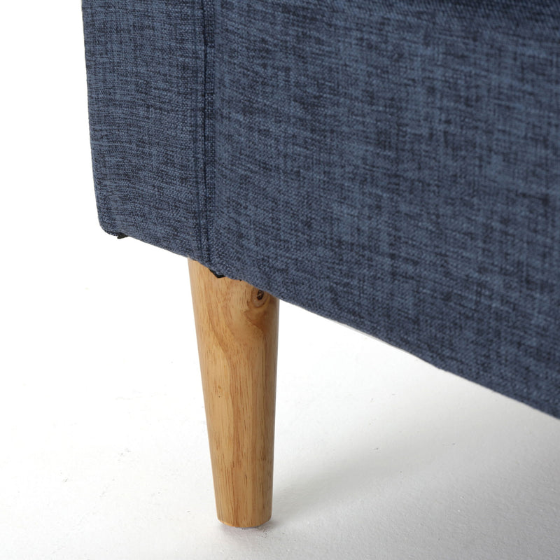 Mid Century Modern 3 Seater Sofa With Button Tufting - Dark Blue