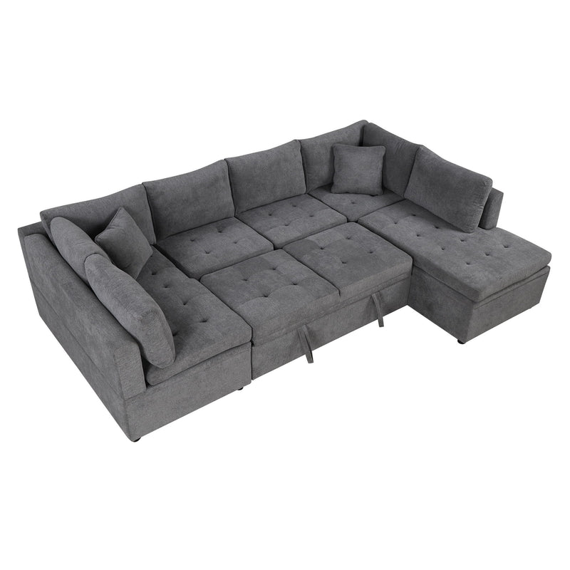 Oversized Sectional Sofa U-Shaped Sofa Couch Pull-Out Sofa Bed With Two Throw Pillows For Living Room