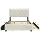 Full Size Velvet Storage Platform Bed, with 2 Big Drawers, T Size Trundle and LED Light, Beige