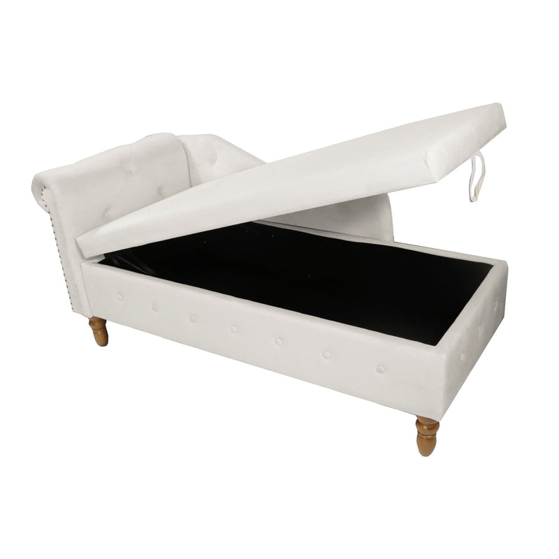Chaise Lounge Indoor, Velvet Lounge Chair For Bedroom With Storage & Pillow, Modern Upholstered Rolled Arm Chase Lounge For Sleeping With Nailhead Trim For Living Room Bedroom Office