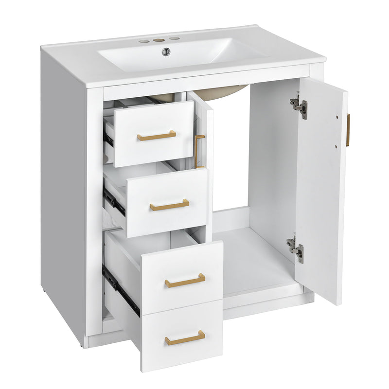 Ceramic Sink Combo, Freestanding Vanity Set With 3 Drawers & Soft Closing Doors