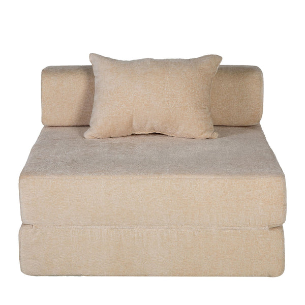 Convertible Floor Sofa Bed With Fixed Shape Frame For Living Room - Beige