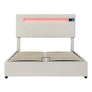 Queen Size Upholstered Bed with LED Light and Integrated Bluetooth Audio System, Modern Platform Bed with Hydraulic Storage System and USB Port, Velvet , Beige