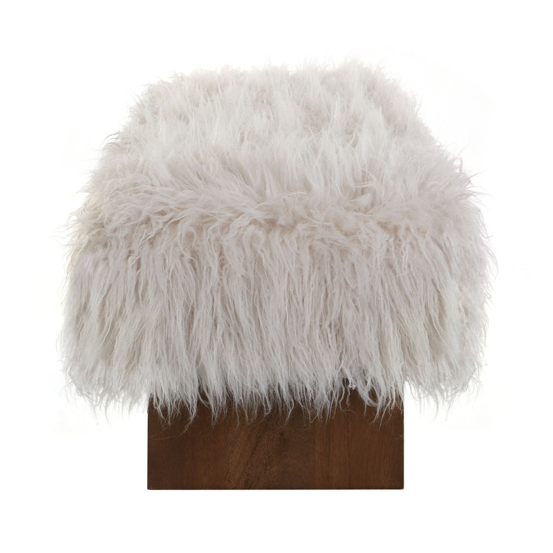 Long Haired Faux Wool Bench - Brown / Beige