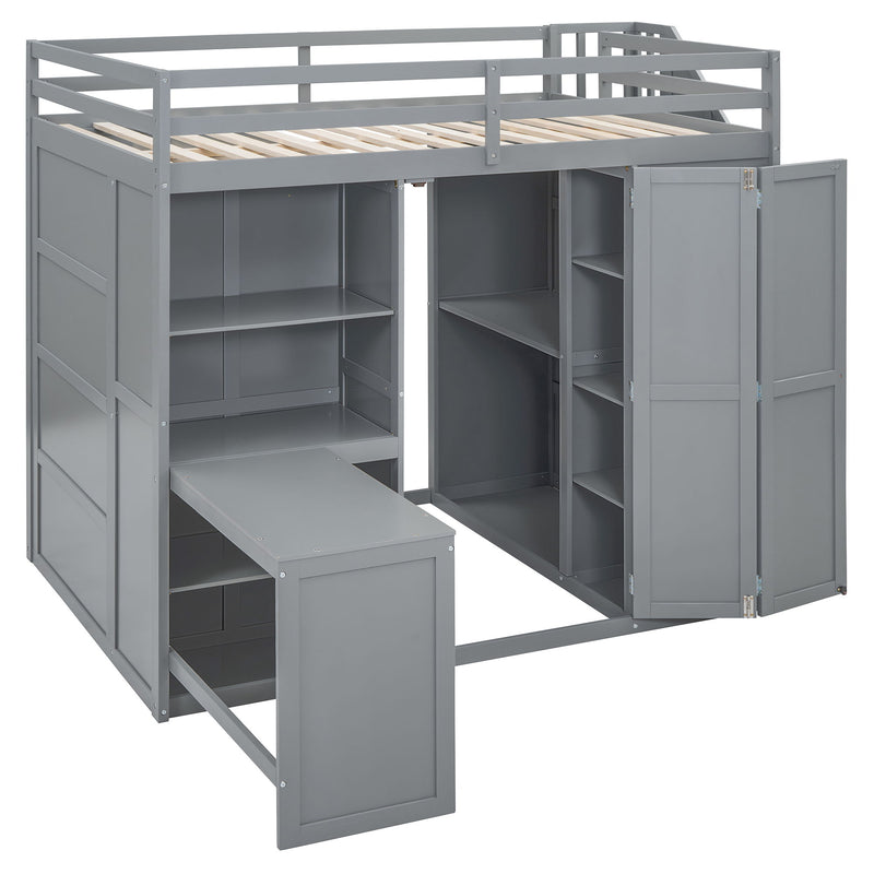 Loft Bed With Wardrobe, Desk And Shelves