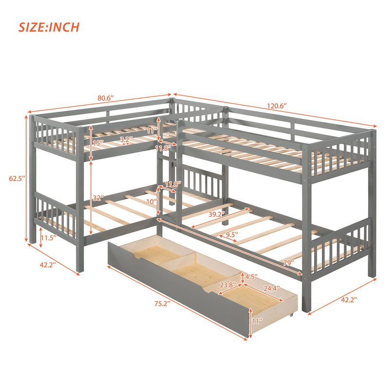 Twin L Shaped Bunk Bed With Drawers