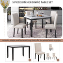 5 Piece Dining Set Table With 4 Thicken Cushion Dining Chairs - White / Beige / Black