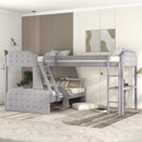 L-Shaped Twin over Full Bunk Bed and Twin Size Loft Bed with Desk,Grey