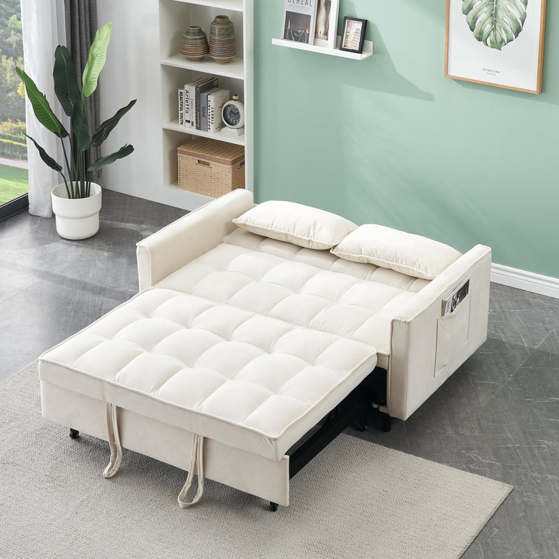 Modern Velvet Sofa, Sofa Pull-Out Bed, Small Love Seat Casual Sofa With Back, With Pillow, Pockets, Living Room Furniture, 3 In 1 Convertible Sleep Sofa Bed