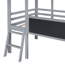 Loft House Bed With Ladder And Slide, With Blackboard And Light Strip On The Roof