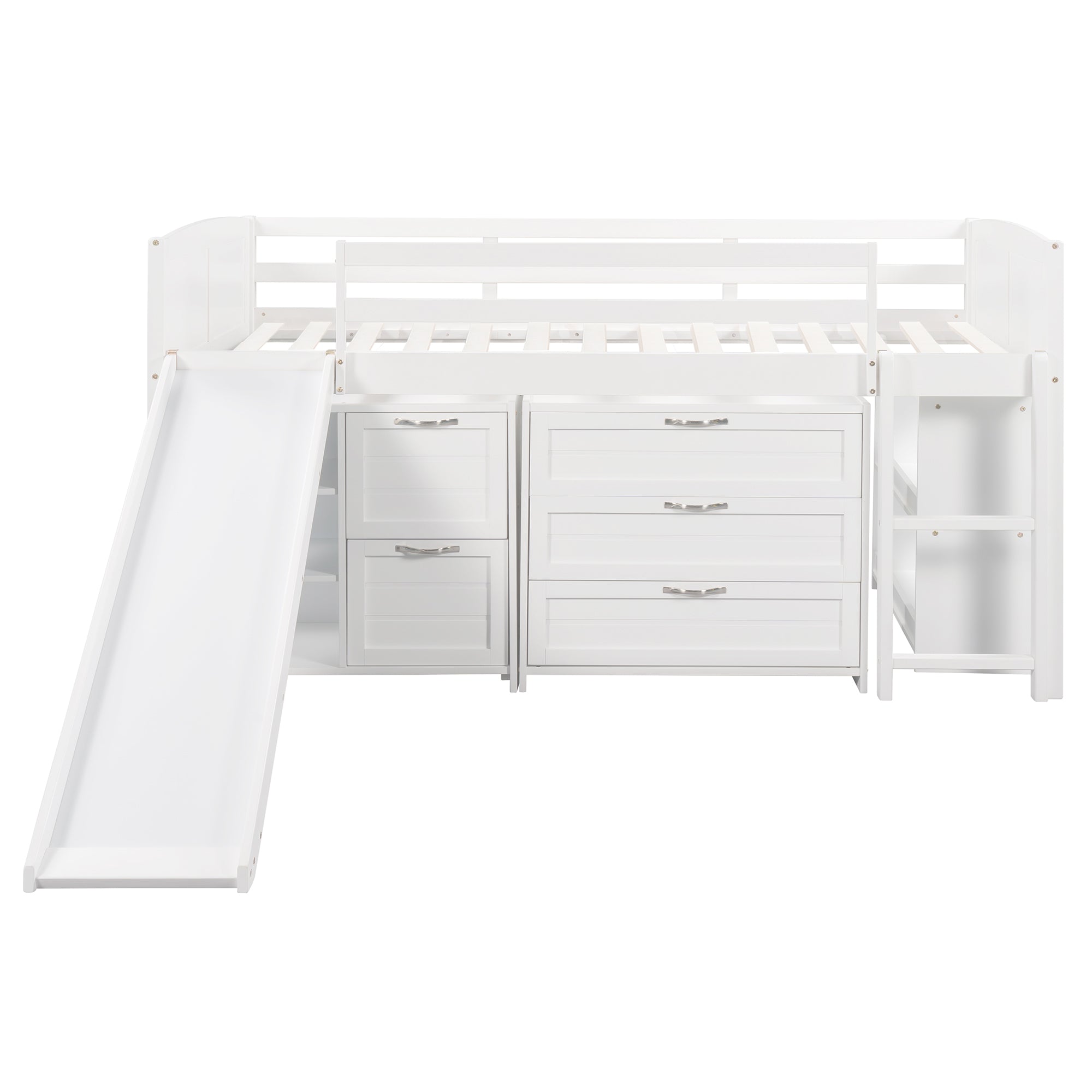 Low Twin Size Loft Bed with Cabinets, Shelves and Slide - White(OLD SKU :LP000503AAK) - Atlantic Fine Furniture Melbourne FL