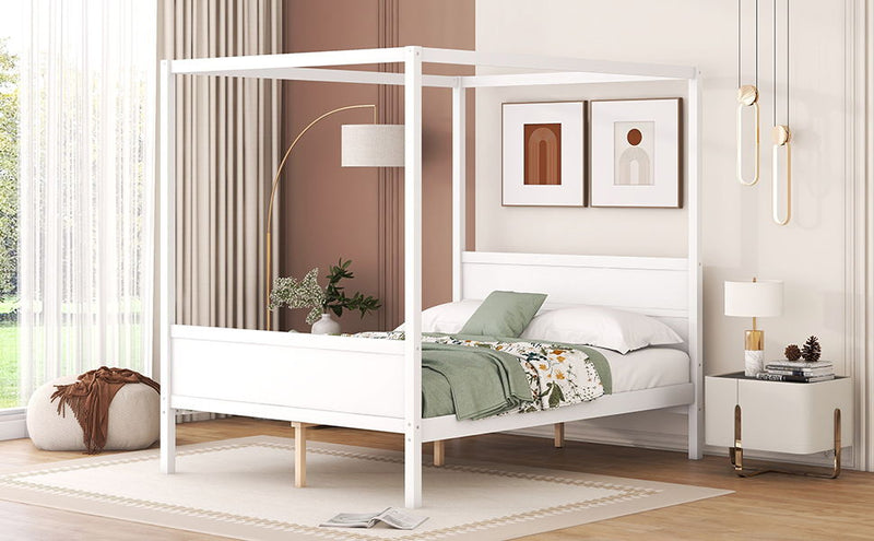 Canopy Platform Bed With Headboard And Footboard, Slat Support Leg