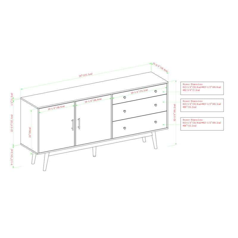 Mid-Century Modern Minimalist 2 Door Sideboard - Acorn