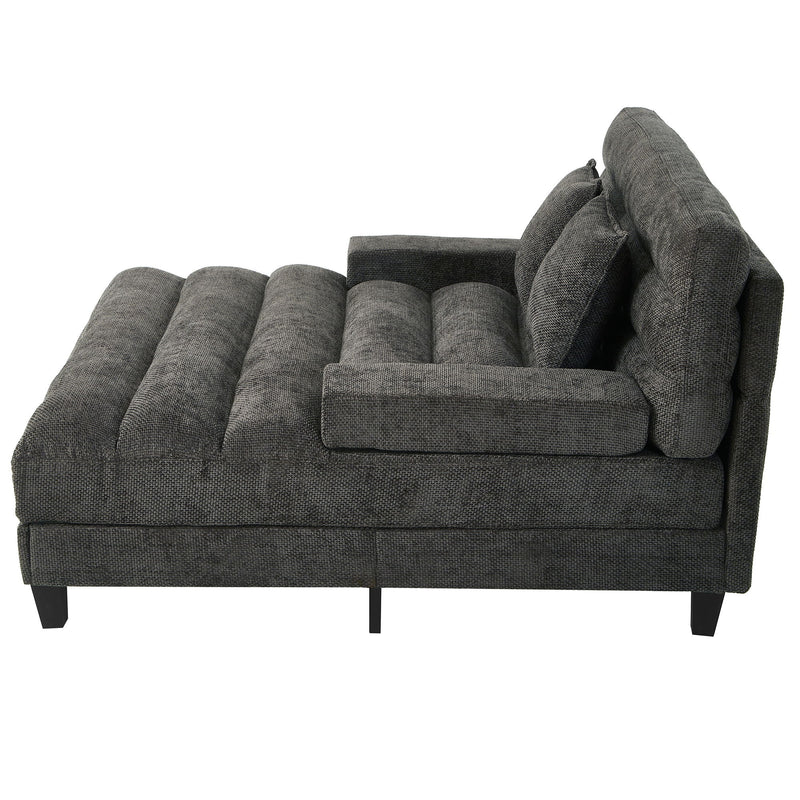 Chaise Bed Lounge Sofa Chair With Adjustable Backrest And LED Light Strip - Gray