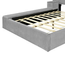 Full Size Upholstered Platform Bed with Lateral Storage Compartments and Thick Fabric, Velvet, Gray