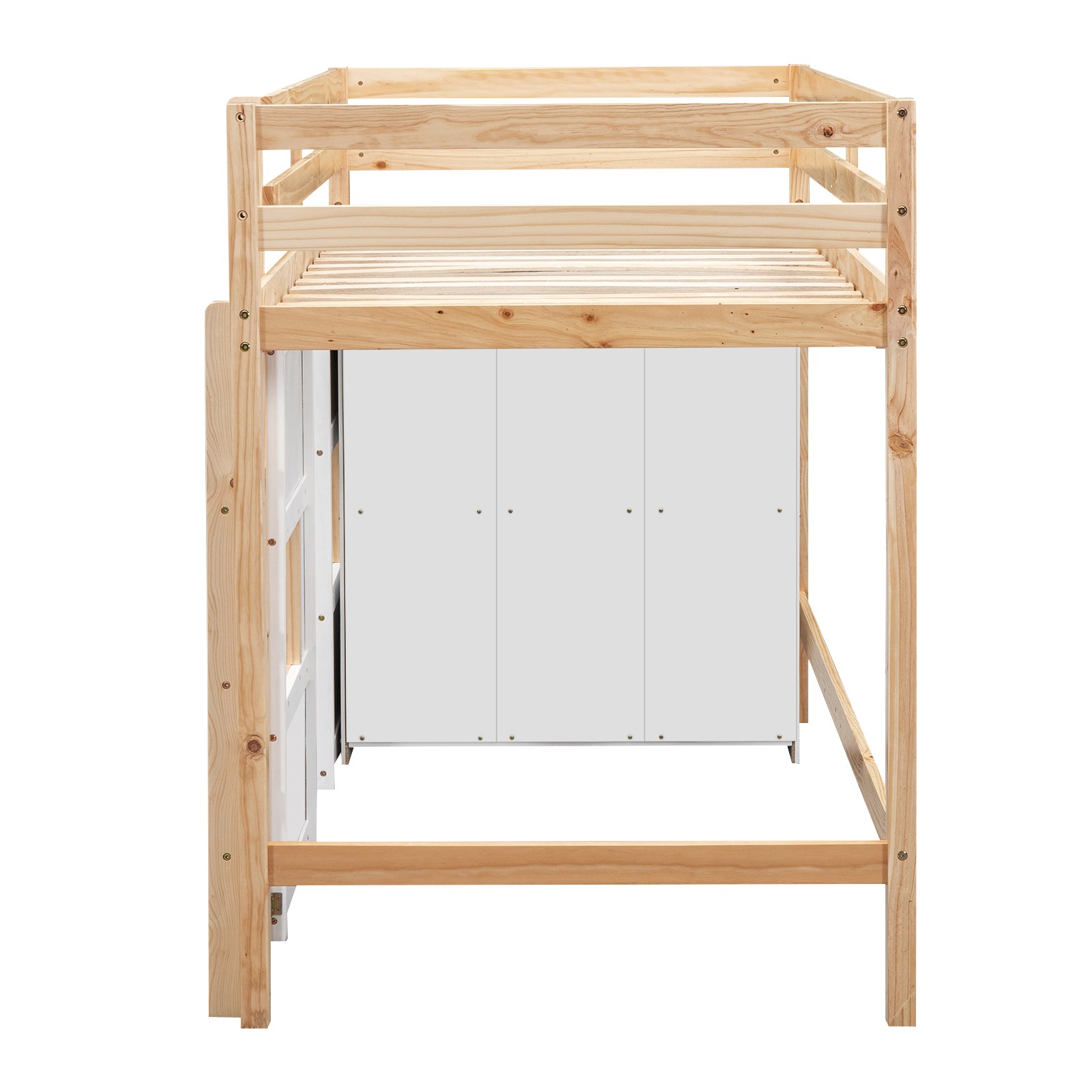 Wood Twin Size Loft Bed with Built-in Storage Wardrobe and 2 Windows, Natural/White - Atlantic Fine Furniture Melbourne FL