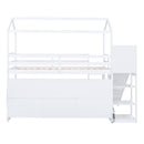 House Loft Bed With Slide, Storage Shelves And Light, Climbing Ramp